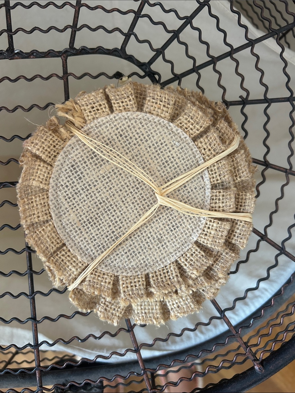 Pier 1 Natural Burlap Coasters with Raffia Trim